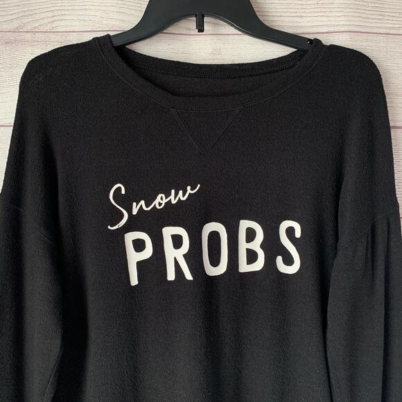 Justice Girls Black Knit Sweater with White SNOW PROBS Crewneck Size 14/16 - Picture 2 of 13